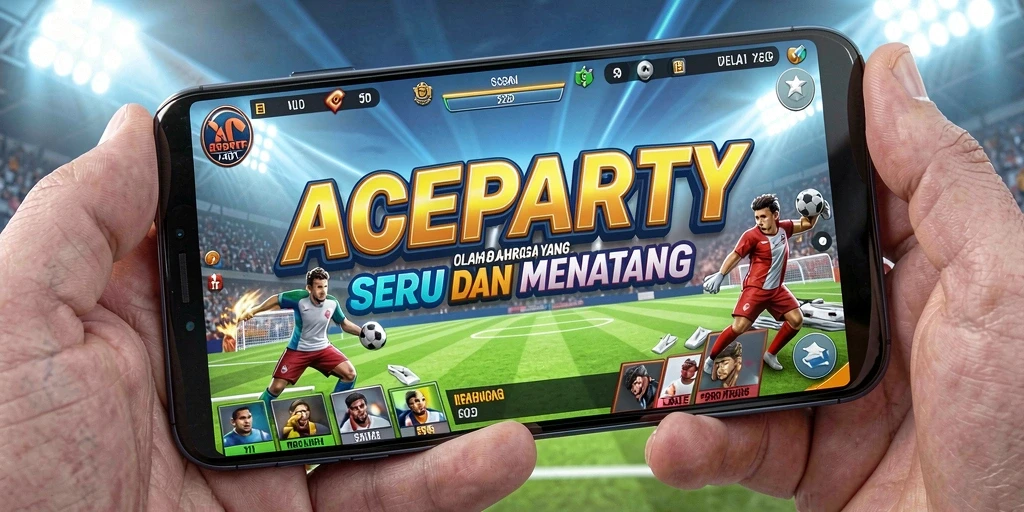Screenshot utama ACEPARTY menampilkan aksi pertandingan seru dalam game olahraga.