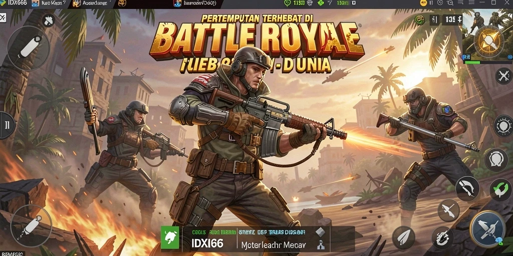 Tangkapan layar utama gameplay IDX66 menampilkan aksi seru Battle Royale.