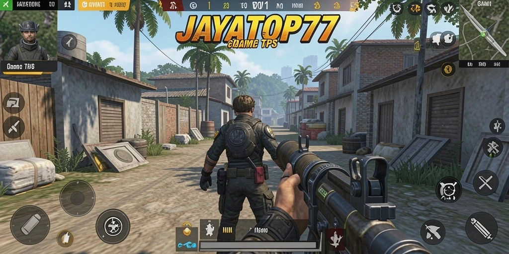 Screenshot gameplay JAYATOP77 menampilkan aksi seru dalam pertempuran TPS.