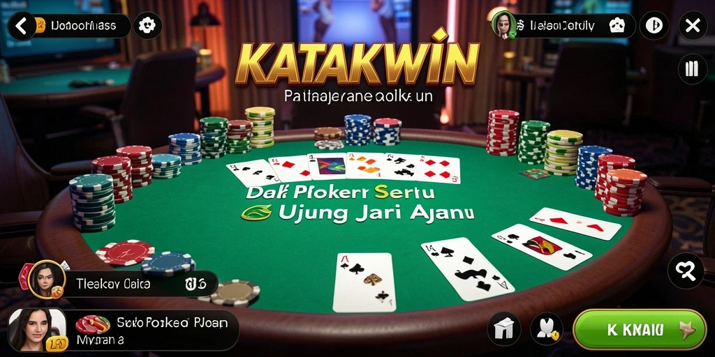 Tampilan gameplay KATAKWIN yang mendebarkan dengan pemain bertarung di meja poker.
