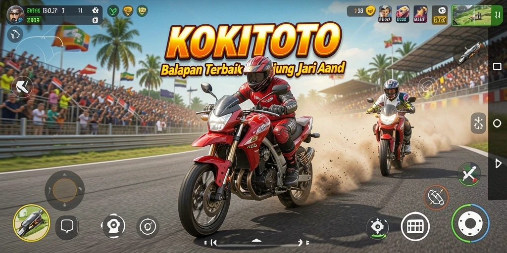 Screenshot KOKITOTO menampilkan gameplay balapan motor yang seru dan penuh aksi.