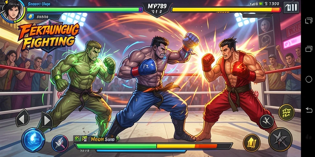 Screenshot MVP789 menampilkan pertarungan dinamis dengan karakter yang beraksi.
