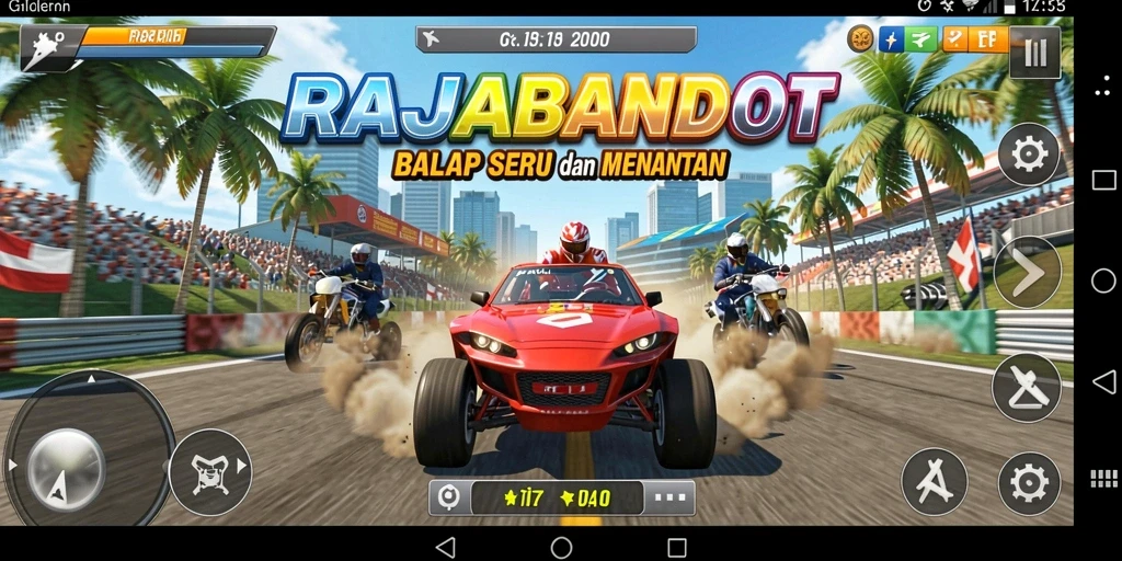 Tangkapan layar gameplay RAJABANDOT menunjukkan aksi balapan yang mendebarkan.