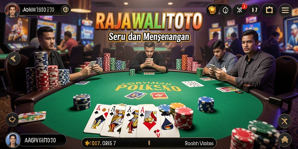 Tampilan gameplay seru RAJAWALITOTO saat pemain bertaruh di meja Poker.