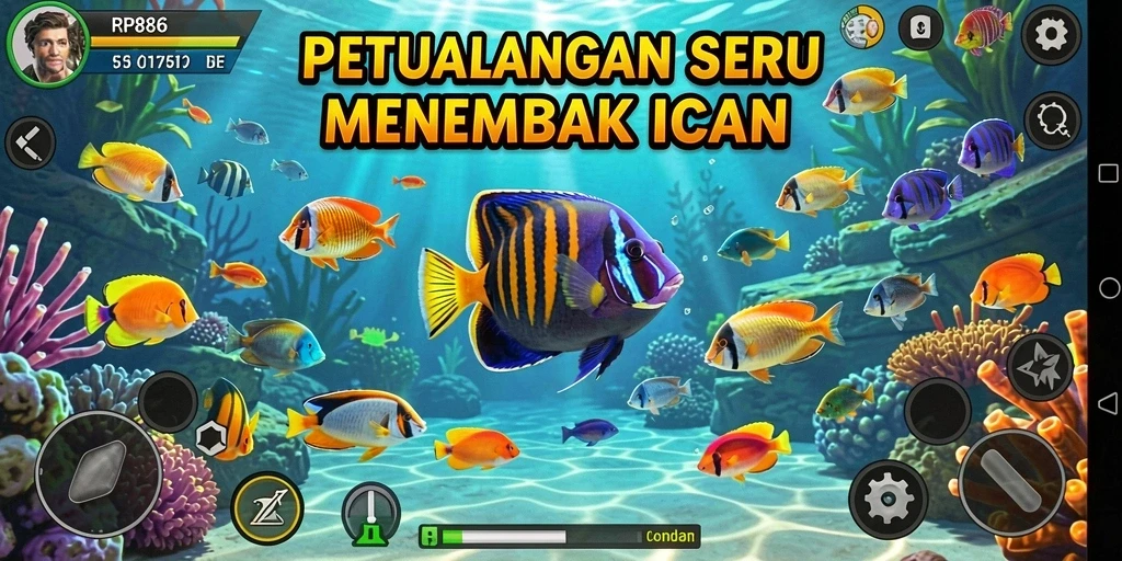 Tampilan gameplay menembak ikan yang seru dan mengasyikkan.