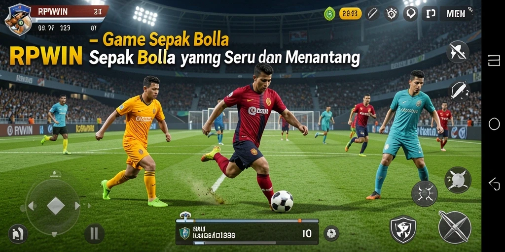 Tampilan gameplay seru dalam RPWIN dengan aksi sepak bola nyata.