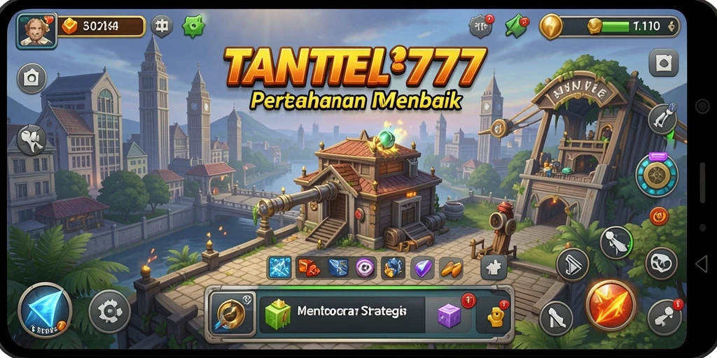 Tampilan gameplay seru TANTE777 dengan menara dan musuh yang bervariasi.
